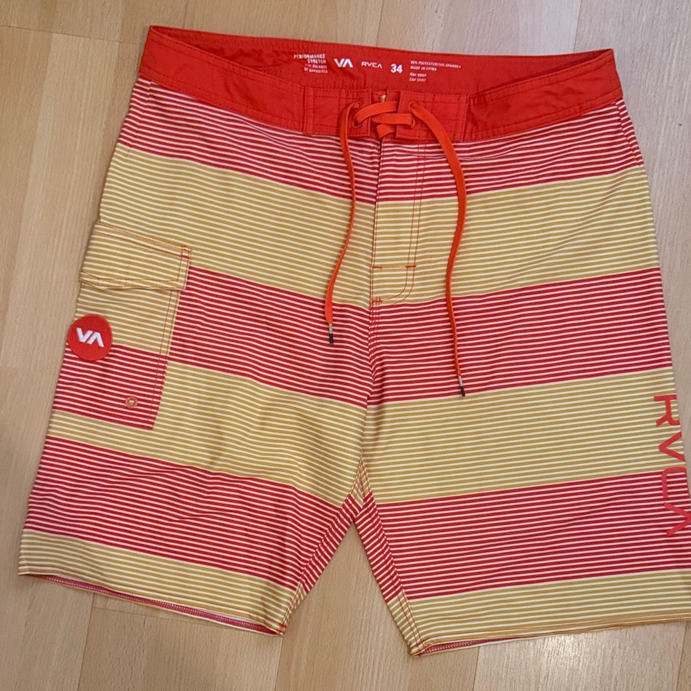 RVCA Striped Red and Yellow Board Shorts
